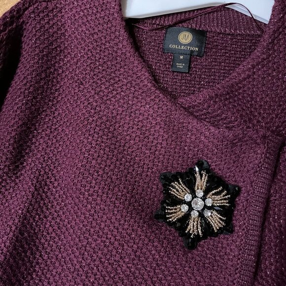 JM Collection Cardigan Sweater Wrap Purple Brooch Pin Size M - Picture 3 of 3